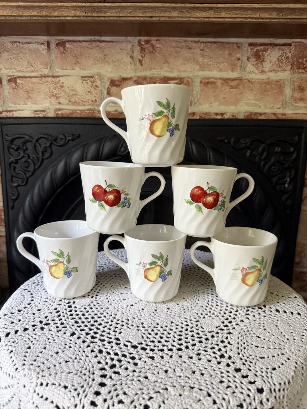 Corelle Chutney Fruit-Pattern 8oz Coffee Cups Mugs (Set of 6)